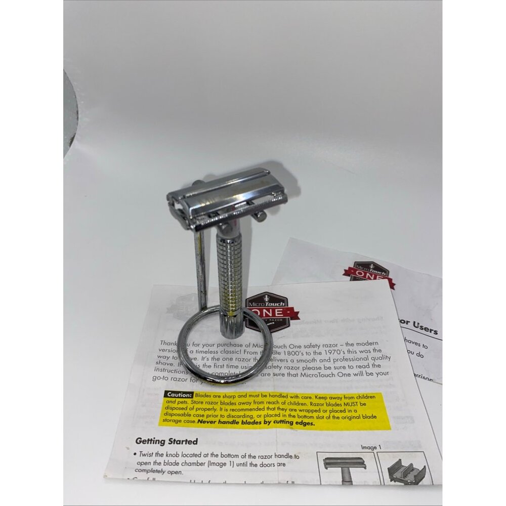 Micro Touch One Safety Razor With Stand Chrome-Plated Double-Edge Classic Design